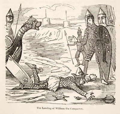 De landing van Willem de Veroveraar, uit The Comic History of England door John Leech