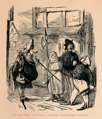 De Lord Mayor arresteert een verdachte Driekoningen-figuur, c. 1860 door John Leech