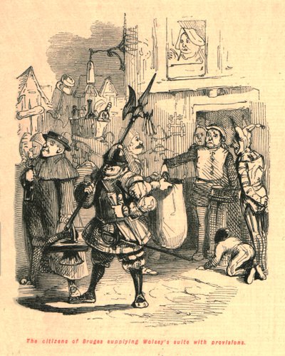 De burgers van Brugge voorzien het gevolg van Wolsey van proviand (1897) door John Leech