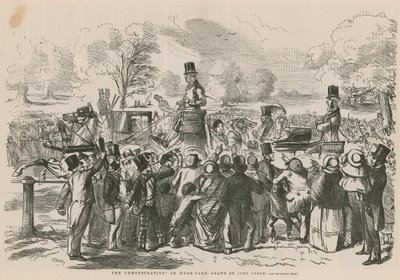 De demonstratie in Hyde Park door John Leech