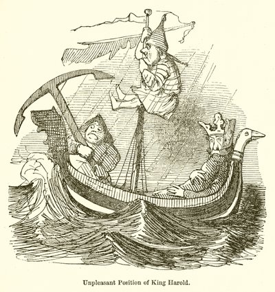 Onaangename positie van koning Harold door John Leech