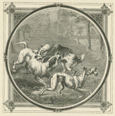 De honden en het bot (gravure) door John Leighton