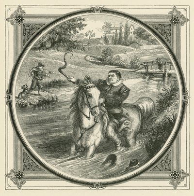 Hoewel naar de waterkant gebracht, kan geen enkele klap het paard dwingen te drinken (gravure) door John Leighton