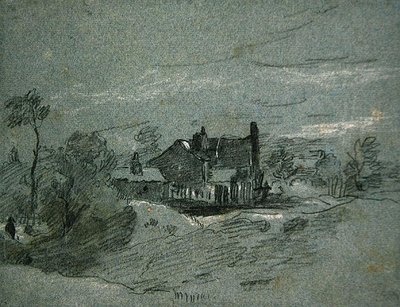 Een Huisje in een Bebost Landschap door John Linnell