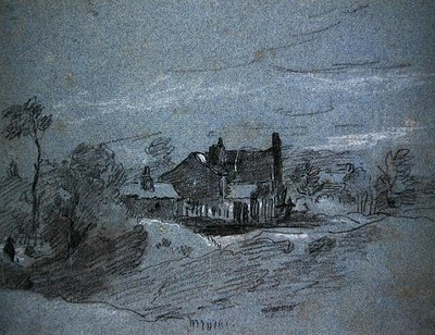 Een huisje in een boslandschap door John Linnell