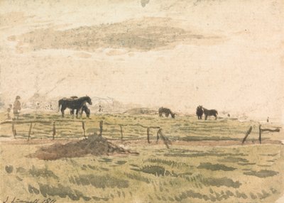 Paarden in een paddock door John Linnell
