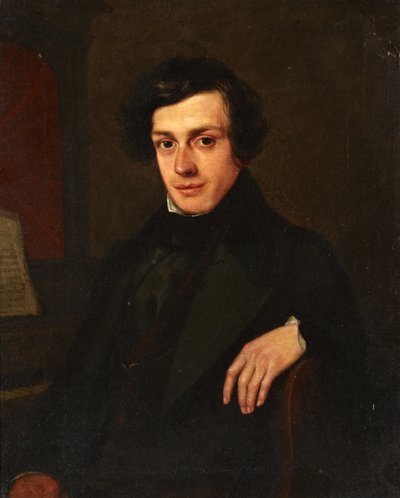 Portret van een jonge man naast een piano, ca. 1810-30 door John Linnell