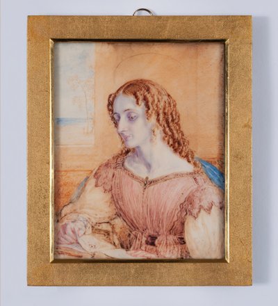 Jonge vrouw met een gouden aureool door John Linnell