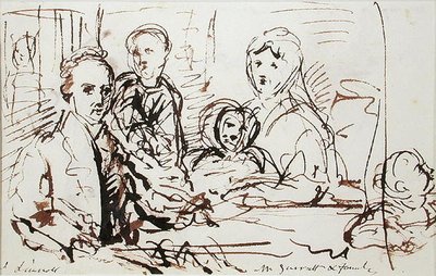 William Albin Garratt en familie, ca. 1830 (pen en inkt op papier) door John Linnell
