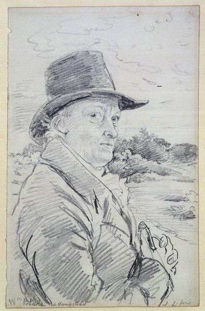 William Blake met een hoed, (inscriptie: Wm Blake in Hampstead) ca. 1825 door John Linnell