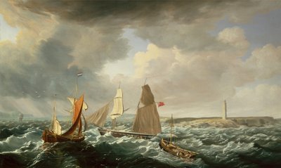 Een Brigantijn, een Nederlandse Galiot en Vissersschepen door John Lynn