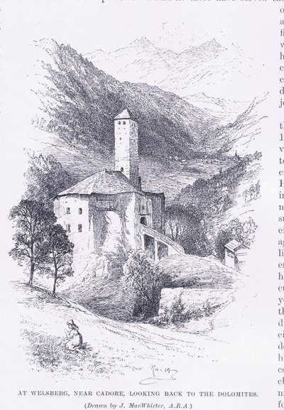 Bij Welsberg, nabij Cadore, terugkijkend naar de Dolomieten, uit The Magazine of Art 1893, Cassell and Company door John MacWhirter