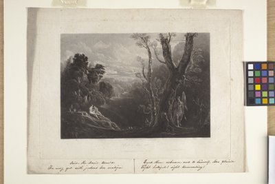 Satan beschouwt Adam en Eva in het paradijs (mezzotint) door John Marin