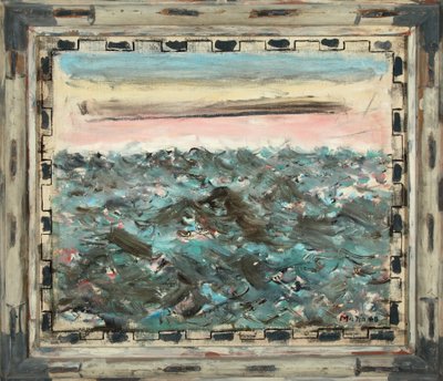 Zee, lichtrood en azuurblauw 1948 (olieverf op doek) door John Marin