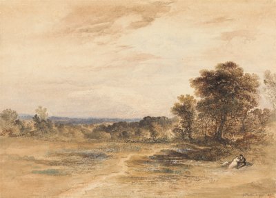 Landschap met verliefd stel door John Martin