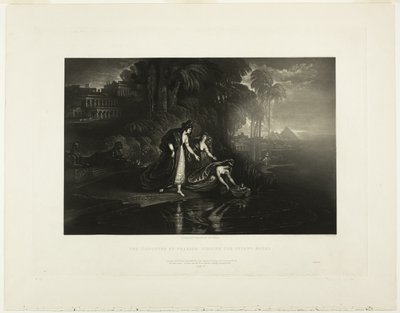De dochter van de farao vindt de baby Mozes, uit Illustraties van de Bijbel door John Martin