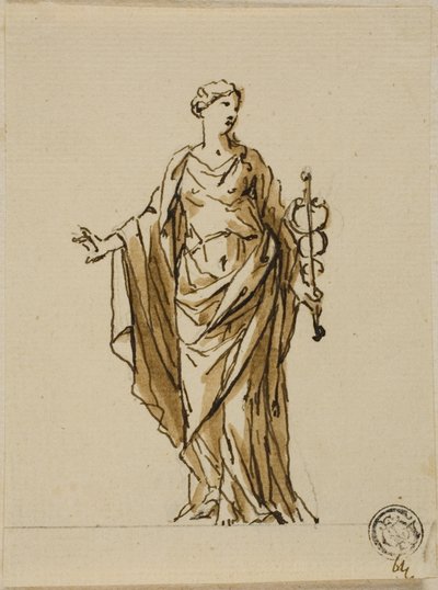 Staande allegorische figuur met caduceus (Vrede?) door John Michael Rysbrack