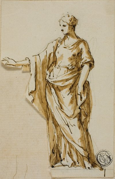 Staande Vrouwelijke Figuur met Opgeheven Rechterarm door John Michael Rysbrack