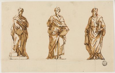 Drie studies voor standbeeld van John Locke door John Michael Rysbrack
