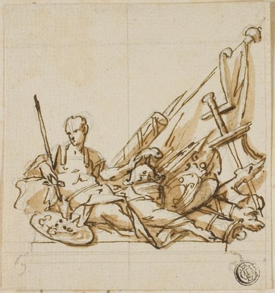 Krijger op sarcofaag vergezeld door trofeeën: Onuitgevoerd ontwerp voor het monument voor de eerste hertog van Marlborough door John Michael Rysbrack