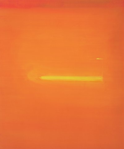 Oranje interieur met figuur, 2000 door John Miller