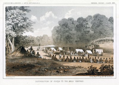 Distributie van goederen aan de Gros Ventres, uitgegeven 1860 door John Mix Stanley
