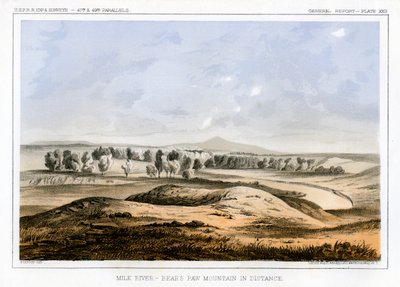 Milk River, met Bears Paw Mountain in de verte, Montana, VS, 1856 door John Mix Stanley