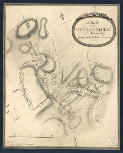 Een schets van de slag om German. Tn., 4de. Oktober 1777, waar de rebellen werden afgeslagen. LOC gm71000932 door John Montresor