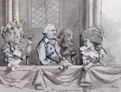 Karikatuur van het publiek bij de herdenking van Handel in Westminster Abbey, 1787 door John Nixon