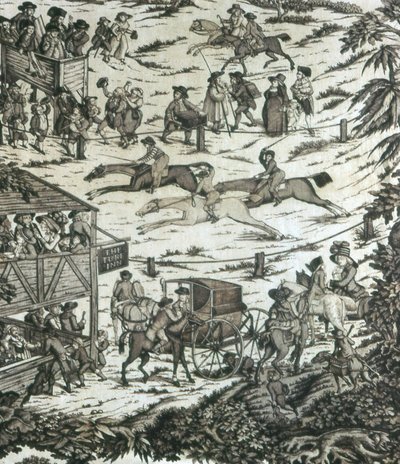 Paardenrennen in de Turf Inn (Meubelstof) door John Nost Sartorius