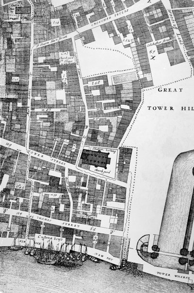 Detail van een grote en nauwkeurige kaart van de Stad Londen (gravure) door John Ogilby