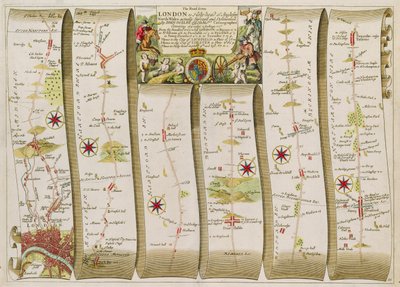 De weg van Londen naar Holy-Head (kleurengraving) door John Ogilby