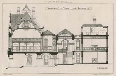 Ontwerp voor nieuwe vestry hall, Kensington door John Oldrid Scott