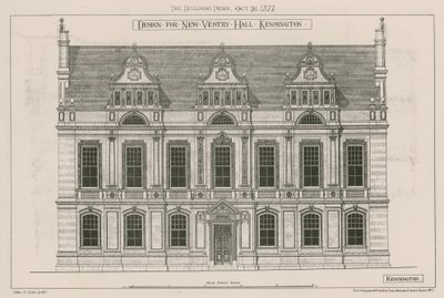 Ontwerp voor nieuwe vestry hall, Kensington, Londen door John Oldrid Scott