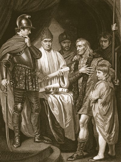 Baliol geeft zijn kroon over aan Edward I, gegraveerd door J. Parker, illustratie uit David Hume