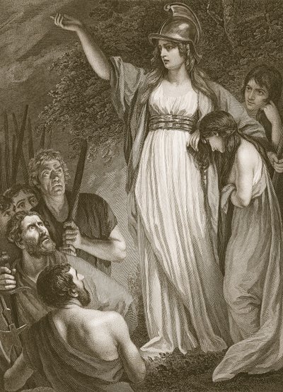 Boadicea toespreekt de Britten, gegraveerd door Sharp, illustratie uit David Hume