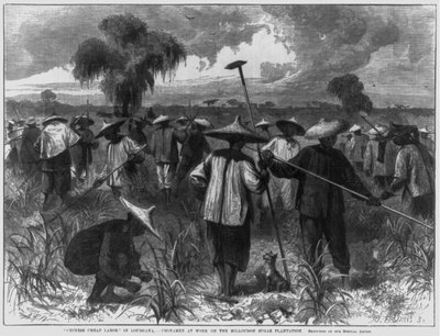 "Chinese goedkope arbeid" in Louisiana - Chinezen aan het werk op de Milloudon suikerplantage door John Parker Davis