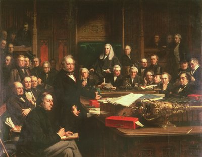 Lord Palmerston spreekt het Lagerhuis toe tijdens de debatten over het Verdrag van Frankrijk in februari 1860, 1863 door John Phillip