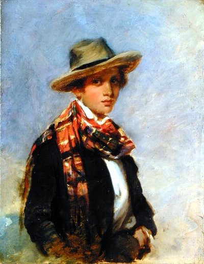 Portret van een jongere met een tartansjaal door John Phillip