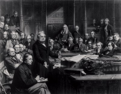 Het Lagerhuis in 1860: Lord Palmerston spreekt het Huis toe tijdens het debat over het verdrag met Frankrijk, gegraveerd door Falkner, 1863 door John Phillip