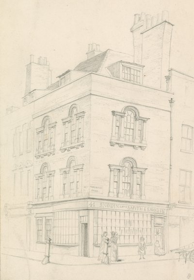 Huis op de hoek van Red Lion Street en Theobalds Road, tegenover Lamb