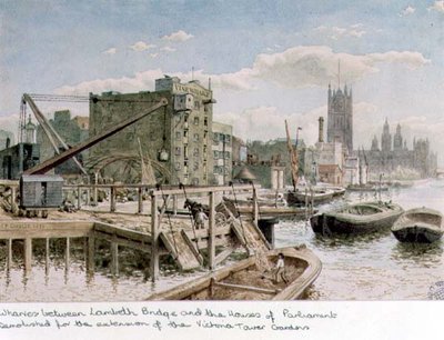 Uitzicht op de kades tussen Lambeth Bridge en de Houses of Parliament door John Phillipp Emslie
