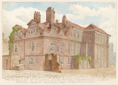 Het Achteraanzicht van Fairfax House, High Street, Putney, Londen, voorheen de residentie van Generaal Fairfax, 1887 door John Phillipp Emslie