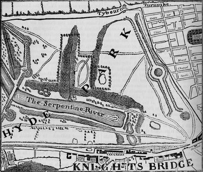 Kaart van Hyde Park, Londen, 1748 door John Pine