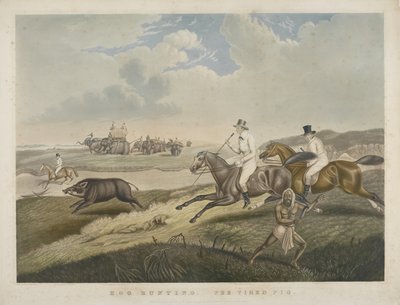 Varkensjacht: Het vermoeide varken, gegraveerd door S.W. Fores (1785-1825) c.1840 door John Platt