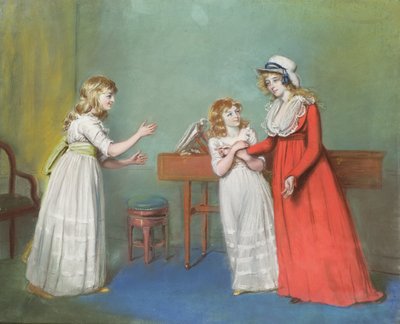 Mevr. Henderson, Mevr. Kendall en Mevr. Thompson, dochters van Thomas Rowsby, Crome Hall, Malton, Yorkshire door John Raphael Smith