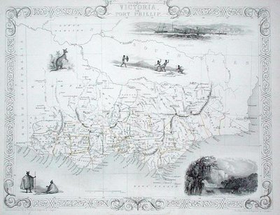 Victoria of Port Phillip, Australië, uit een Serie Wereldkaarten gepubliceerd door John Tallis & Co, New York & Londen door John Rapkin