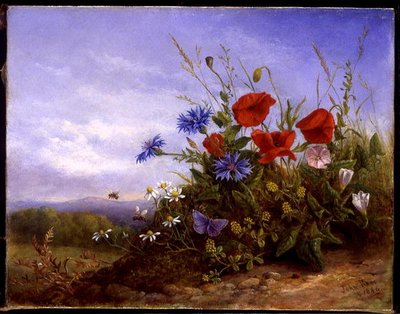 Wilde bloemen op een oever door John Rees