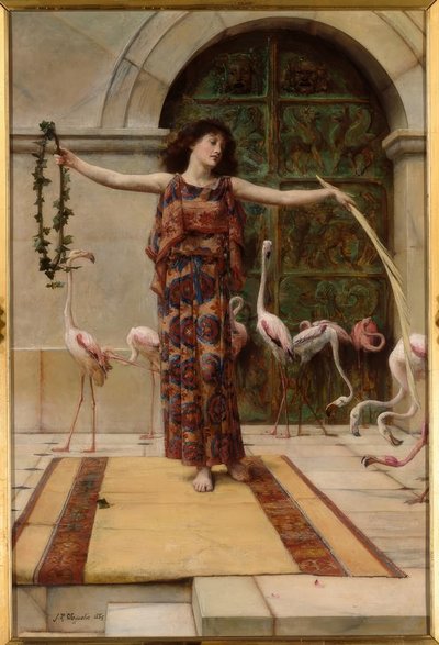 Vrouw met roze flamingo
