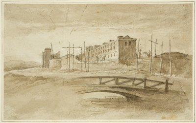 Nieuwe Gevangenis in aanbouw, gezien vanaf de Harford Brug, ca. 1820 door John Reverend Eden